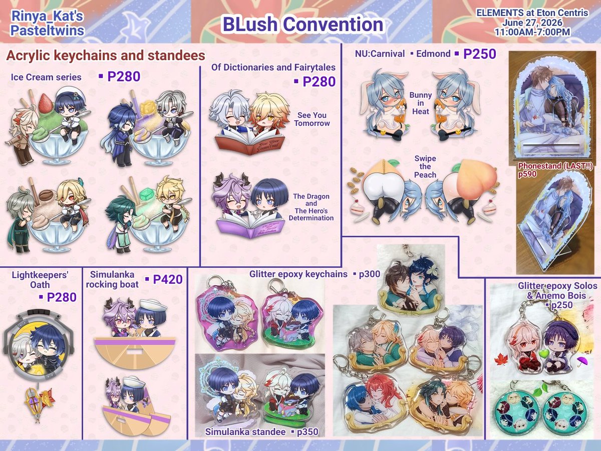 rinya_kat's tweet photo. BLush catalogue!! 🍑 (1/2)

Some are available for HoYoFEST2026 PO 🎉 (pls wait for another post for a full list of HYFEST PO)
Please DM me for paid reservations!
Thank you so muchhh 🙏

HoYoPO deadlines:
June 28: Microfiber
June 30: Acrylics and Pillow keychain https://t.co/aZcO9MgFUP