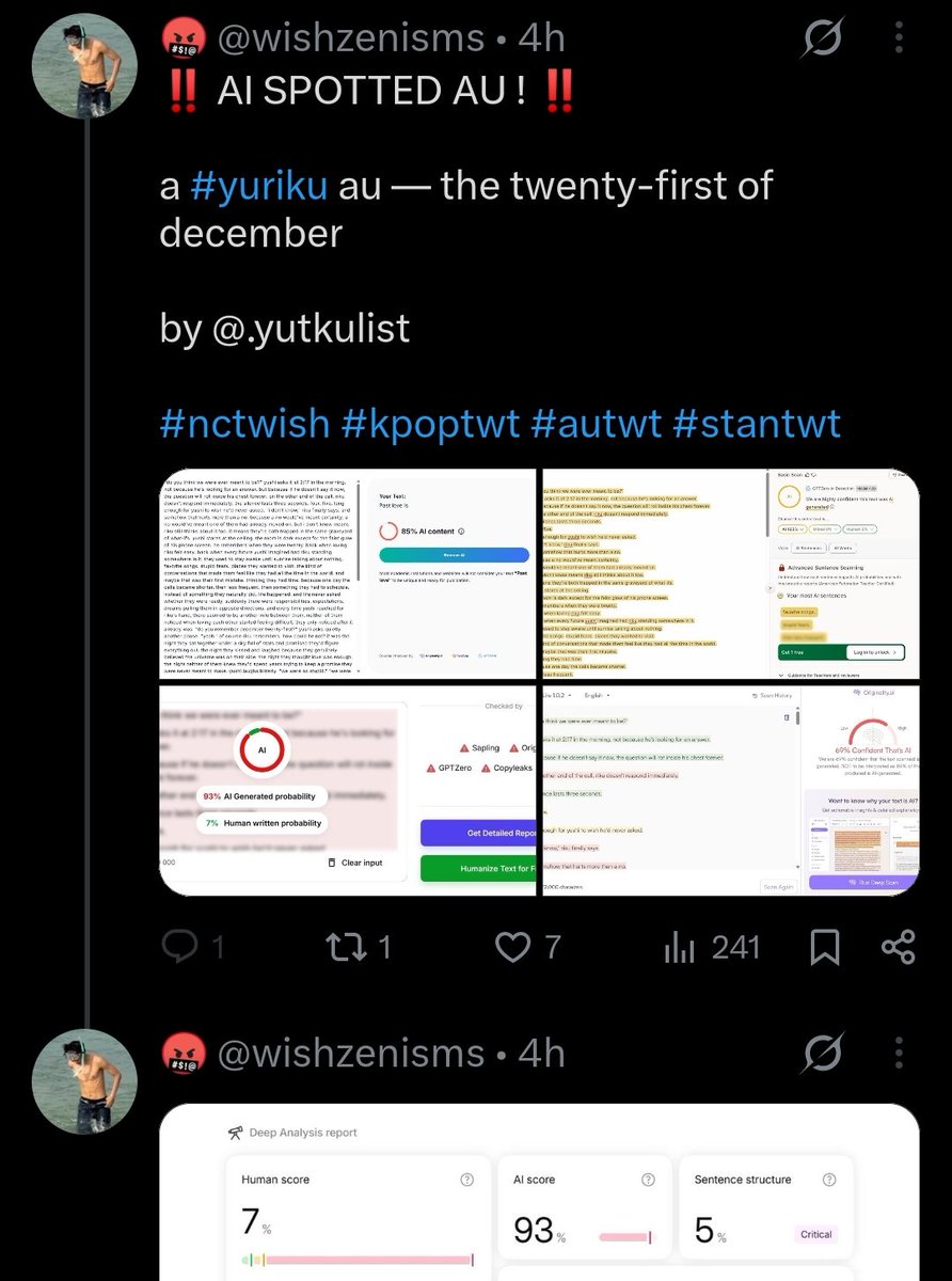 yutkulist's tweet photo. i can handle being accused of using ai. i've dealt with it before and i've proven people wrong before.

what i dont like is knowing that the same thing is being done to other writers. not everyone shrugs it off. https://t.co/JMR4q1ZAso