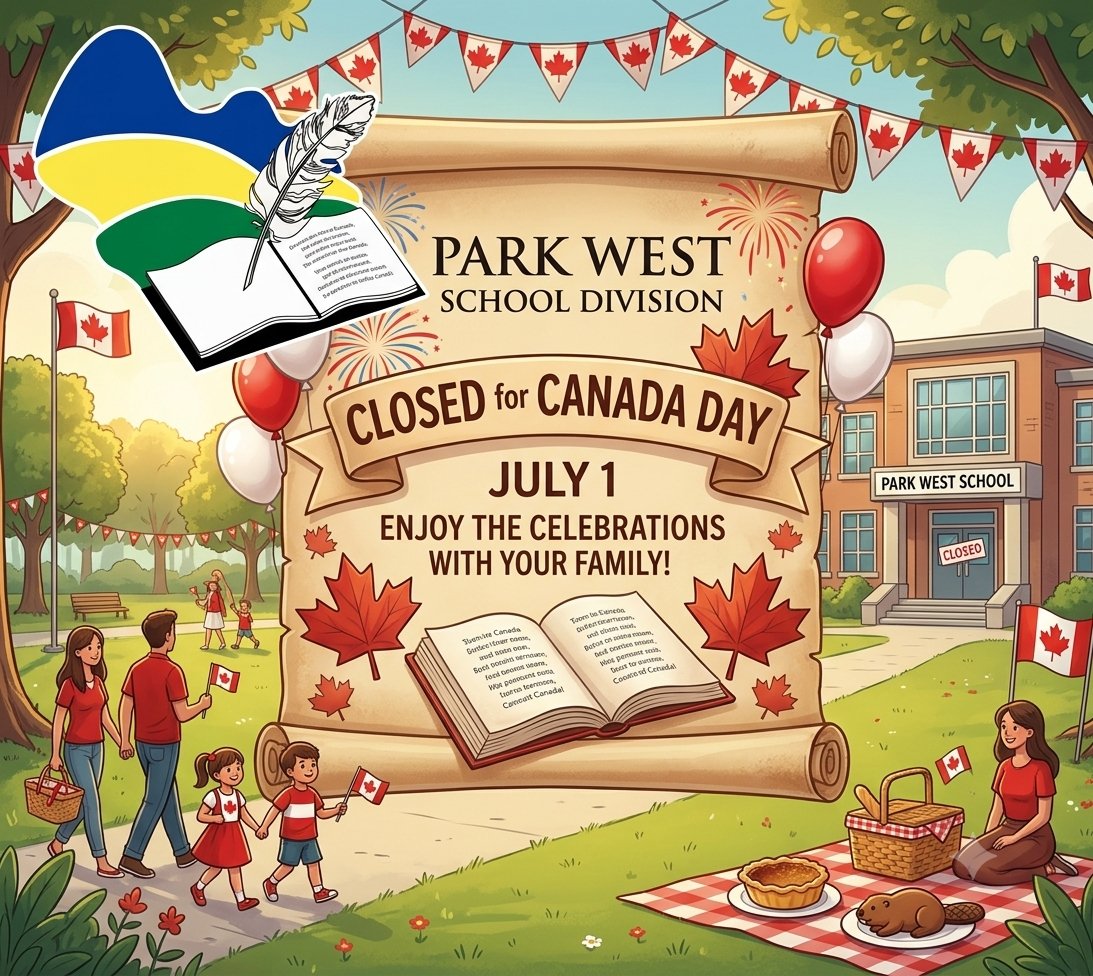 ParkWestSD's tweet photo. Happy Canada Day!

Please note that Park West School Division offices are closed today in observance of Canada Day.

We wish everyone a safe and enjoyable holiday celebrating with family, friends, and community.

Happy Canada Day! https://t.co/MLGHir4f9w