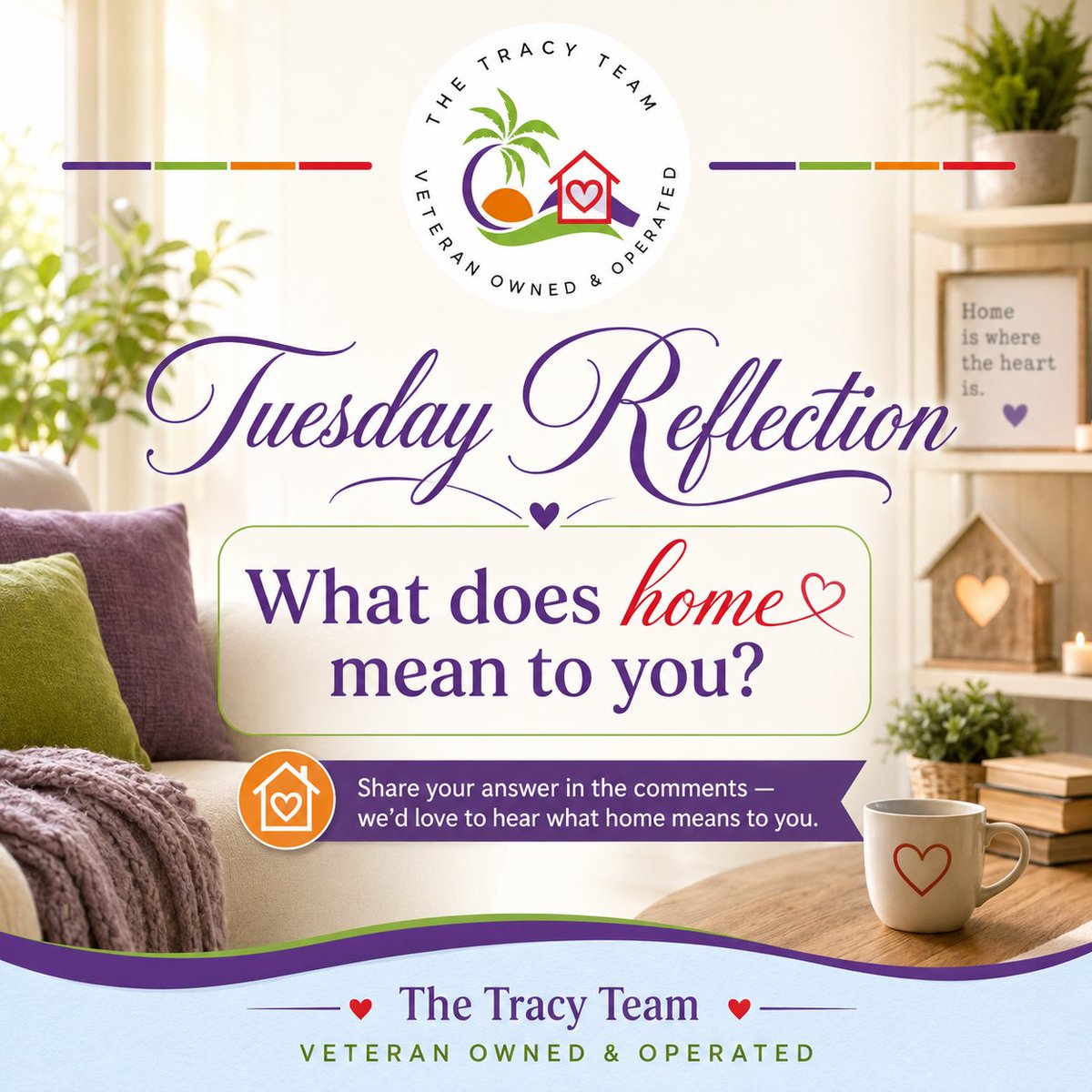 TheTracyTeam's tweet photo. Tuesday Reflection
Home means something different to everyone. Maybe it's the place where your favorite people gather, where memories are made, or where you feel most at peace after a long day. 
When you hear the word home, what comes to mind first?
Share your answers! https://t.co/s3MeFrxaAx