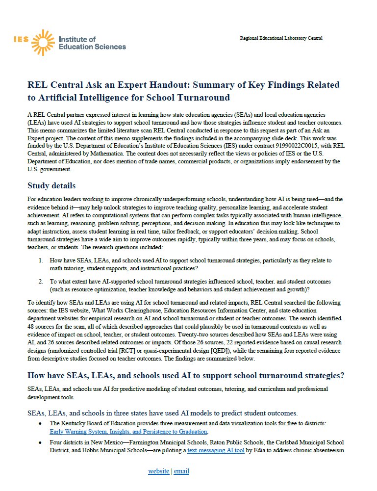 IESResearch's tweet photo. AI is showing up in K–12 in practical ways—early warning systems, tutoring (e.g., reading + chatbot supports), and AI-enabled curriculum + PD pilots. The key: pair tools with educator support, clear goals, and careful evaluation. #AIinEducation #EdTech

https://t.co/xfpEWn9KTf https://t.co/14biHBD83v