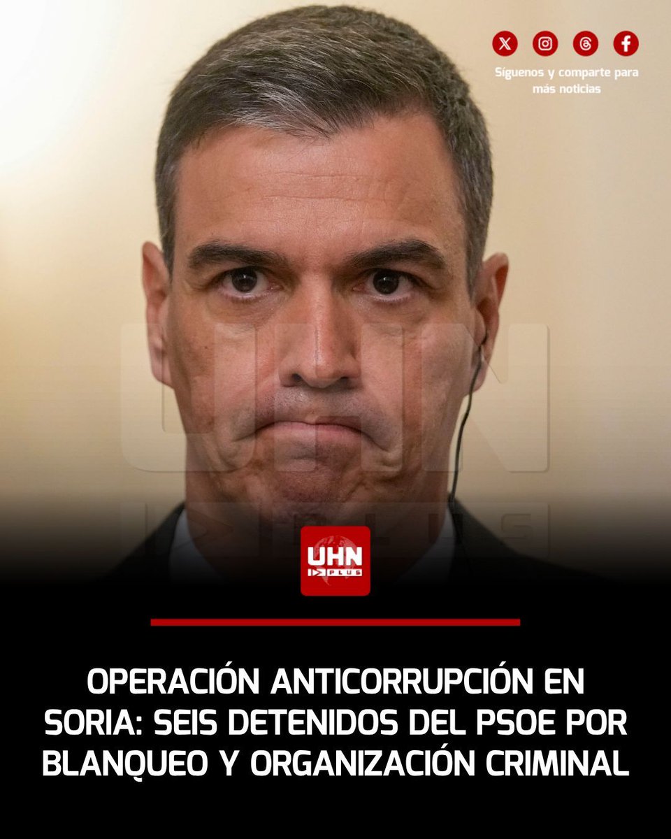 UHN_Plus's tweet photo. 🇪🇸‼️ | ÚLTIMA HORA — Según informó el periodista Vito Quiles, la Guardia Civil detuvo a seis miembros del PSOE en Soria en una operación por supuesta corrupción que investiga delitos de blanqueo de capitales y organización criminal en el Ayuntamiento de la localidad. https://t.co/77TMeN7DTE