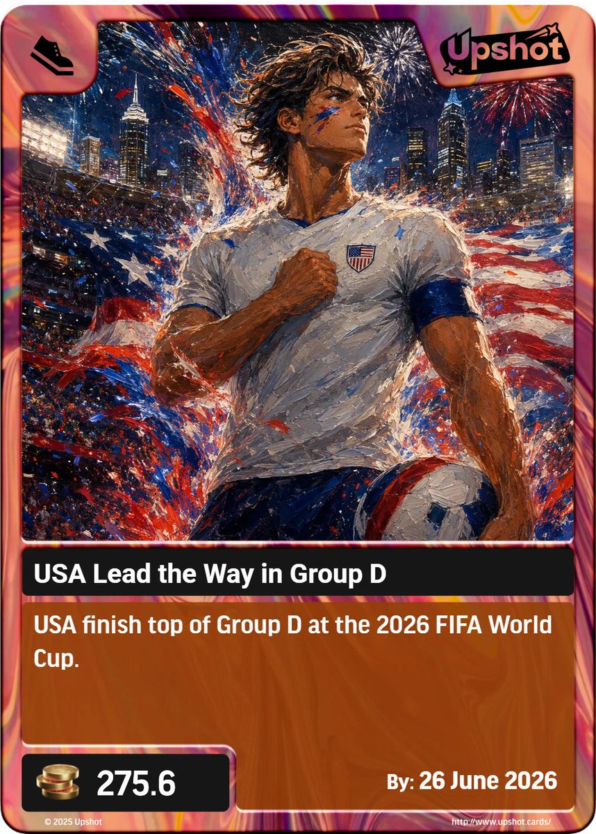 tjc773's tweet photo. Daily @upshot_cards prediction: The U.S. is on their way to clinch first place in Group D after opening the World Cup with a 4-1 win over Paraguay and a 2-0 victory over Australia, giving them a lead atop the group with six goals scored and just one conceded through two matches. https://t.co/pkvo49Ln8m