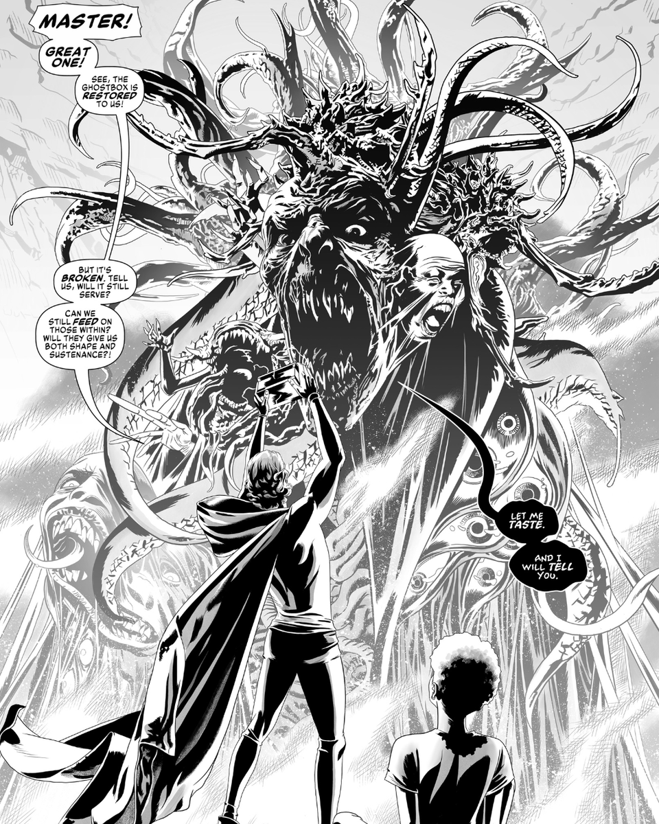 Comixology's tweet photo. This may be the final issue of this special black-and-white GhostBox series, but what will stay with us is the detailed line work of Pablo Raimondi’s stunning drawings. Paired with @michaelcarey191’s storytelling, you have something truly unforgettable. https://t.co/ve37naqpwp