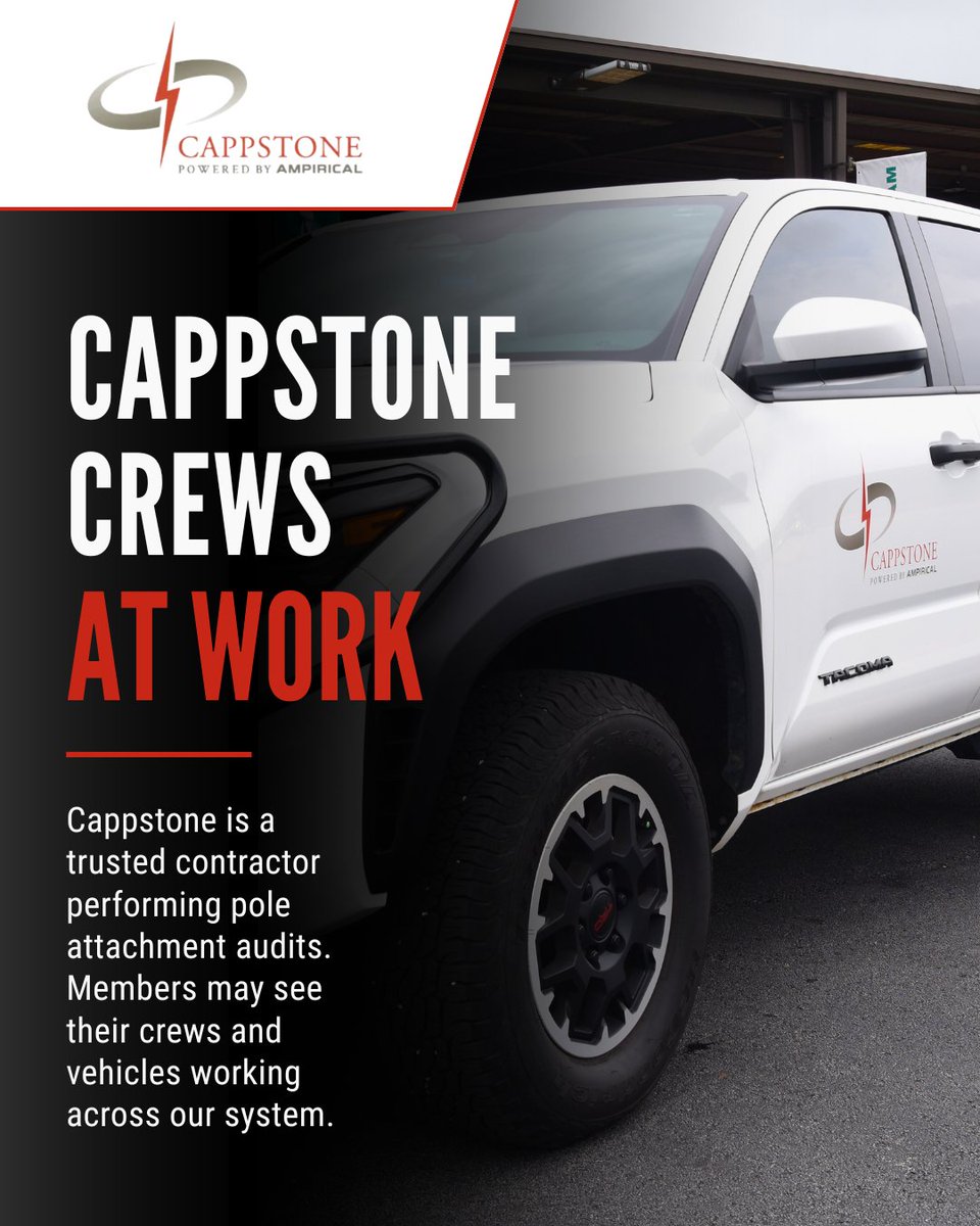 CarrollEMC's tweet photo. You may notice Cappstone crews out and about 👷

They’re working across our system to document pole attachments. Their visits are quick and focused on inspections only. https://t.co/itxbFhEcD8