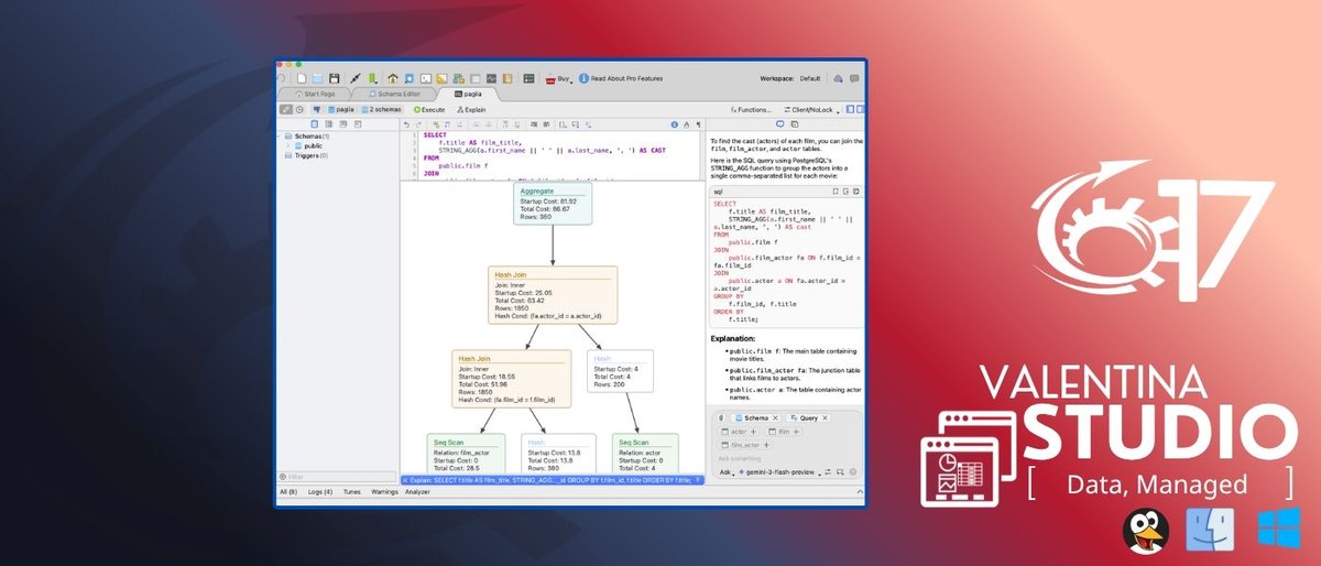 omegabundle's tweet photo. Visual EXPLAIN in Valentina Studio turns raw SQL plans into clear, instant diagrams.
Ship faster. Debug smarter. Build stronger apps.
Try it now → [ https://t.co/f84VzcCkbU ]
#SQLPerformance #DevTools https://t.co/0D3f0PkDUq