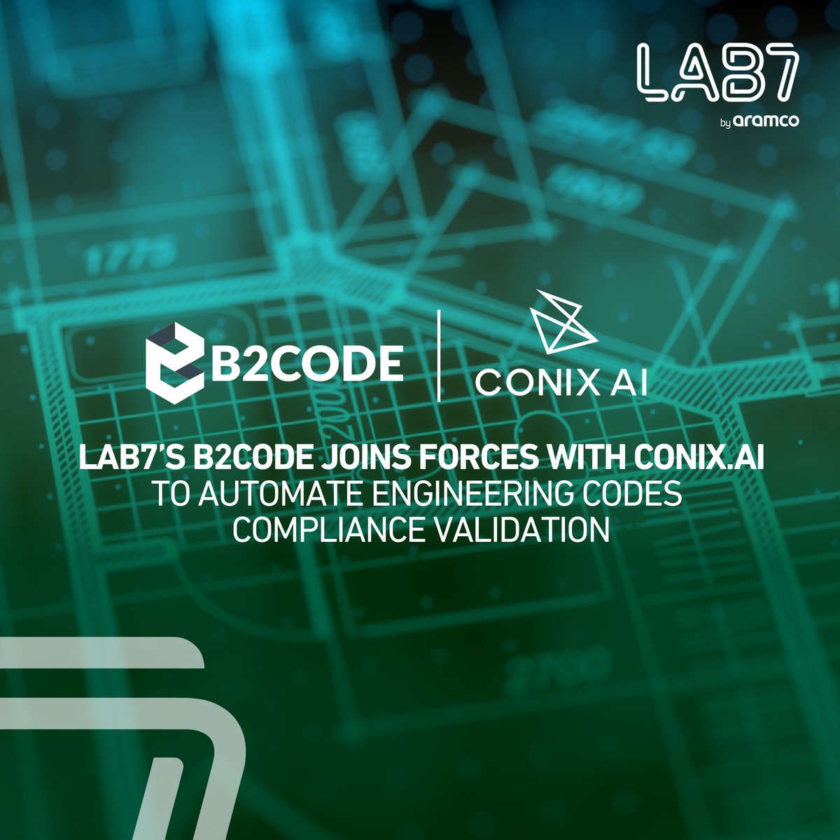 lab7_sa's tweet photo. LAB7 backs @conix_ai to advance engineering codes compliance validation in the Kingdom. This collaboration combines LAB7’s Edison Award-winning B2Code engine with @conix_ai's powerful design platform, enabling regulators and mega-developers to conduct faster, smarter compliance checks.