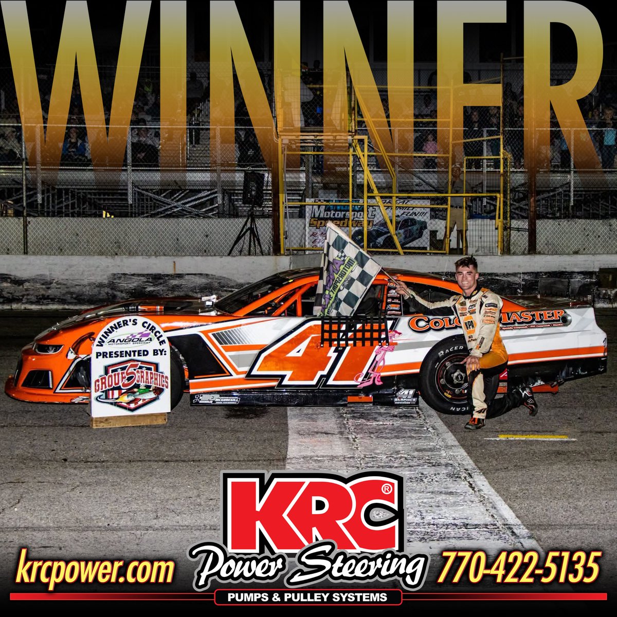 KRCPower's tweet photo. Congratulations to Tanner Jack for winning the feature for his 2nd win at Angola Motorsport Speedway. #krcpower #krcpowersteering https://t.co/XLt9eQsomK