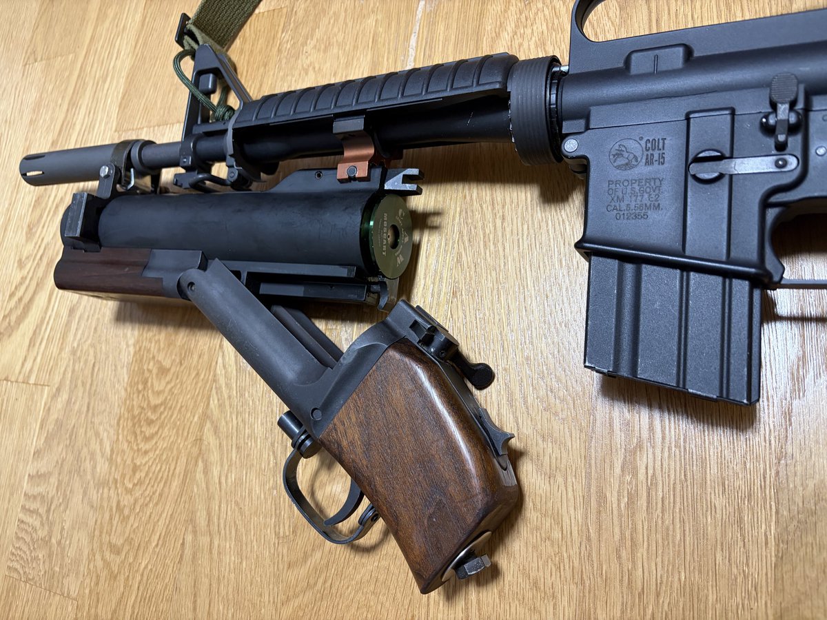 hide3mk2's tweet photo. 組み付け完了！
XM177E2にM79組み付け完了。
若干斜めに付いてるけど
気にしない気にしない。

コイツのデビュー戦は
アホカリプスかな？

なかなか気に入りましたぞ‼️ https://t.co/LzBvVLBSXe