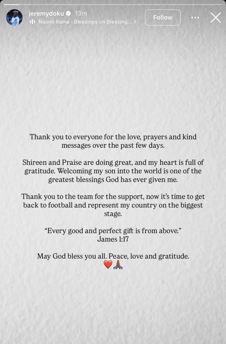 TouchlineX's tweet photo. 📲 𝗡𝗘𝗪: Statement from Jeremy Doku after the birth of his child. https://t.co/XyYENLOmsZ