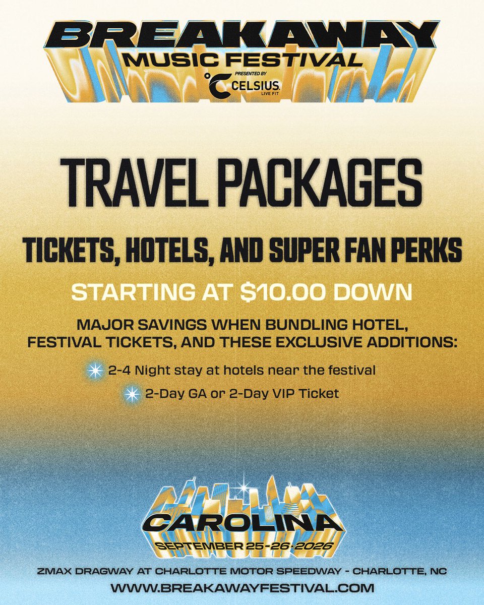 BreakawayFest's tweet photo. Carolina weekend passes are live! We’ll see you all back at @zMAXDragway @CLTMotorSpdwy this Sept. 25-26th 🪩 https://t.co/nJ9yp5MZgy