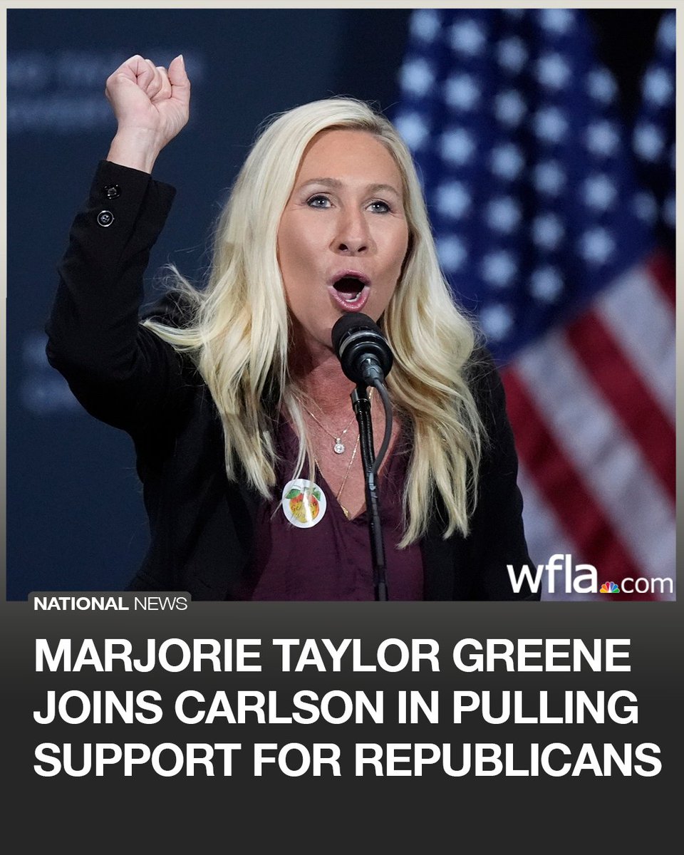 WFLA's tweet photo. "We are DONE": Former GOP Rep. Marjorie Taylor Greene joined another prominent ex-supporter of President Trump in pulling back their support for the Republican Party. https://t.co/AkMbZkGyTA https://t.co/p92ck8boUO