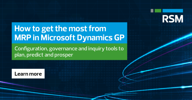 cathadavis's tweet photo. Featuring insights from RSM’s webinar, “MRP in Dynamics GP: Plan, Predict and Prosper,” this article explores order policies, item-site setup and inquiry tools that help turn planning into accountable action. https://t.co/zlLuHMutJi https://t.co/HQHYkqOEvW