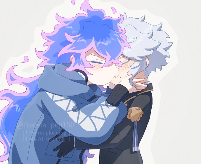 イデアズ 両手で頬を挟んでキスするのってかわいいという気持ちによる絵