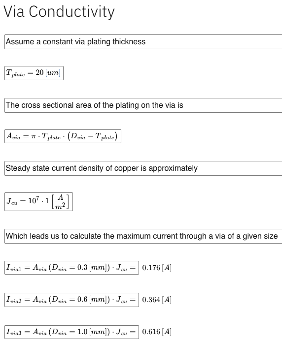 TheCbac's tweet photo. @i2cjak @blind_via For copper, a current density of 10^7 A/m^2 is a good estimate for steady state, so you can calculate the rough current rating of the via directly from the cross-sectional area https://t.co/455j0xOcaF