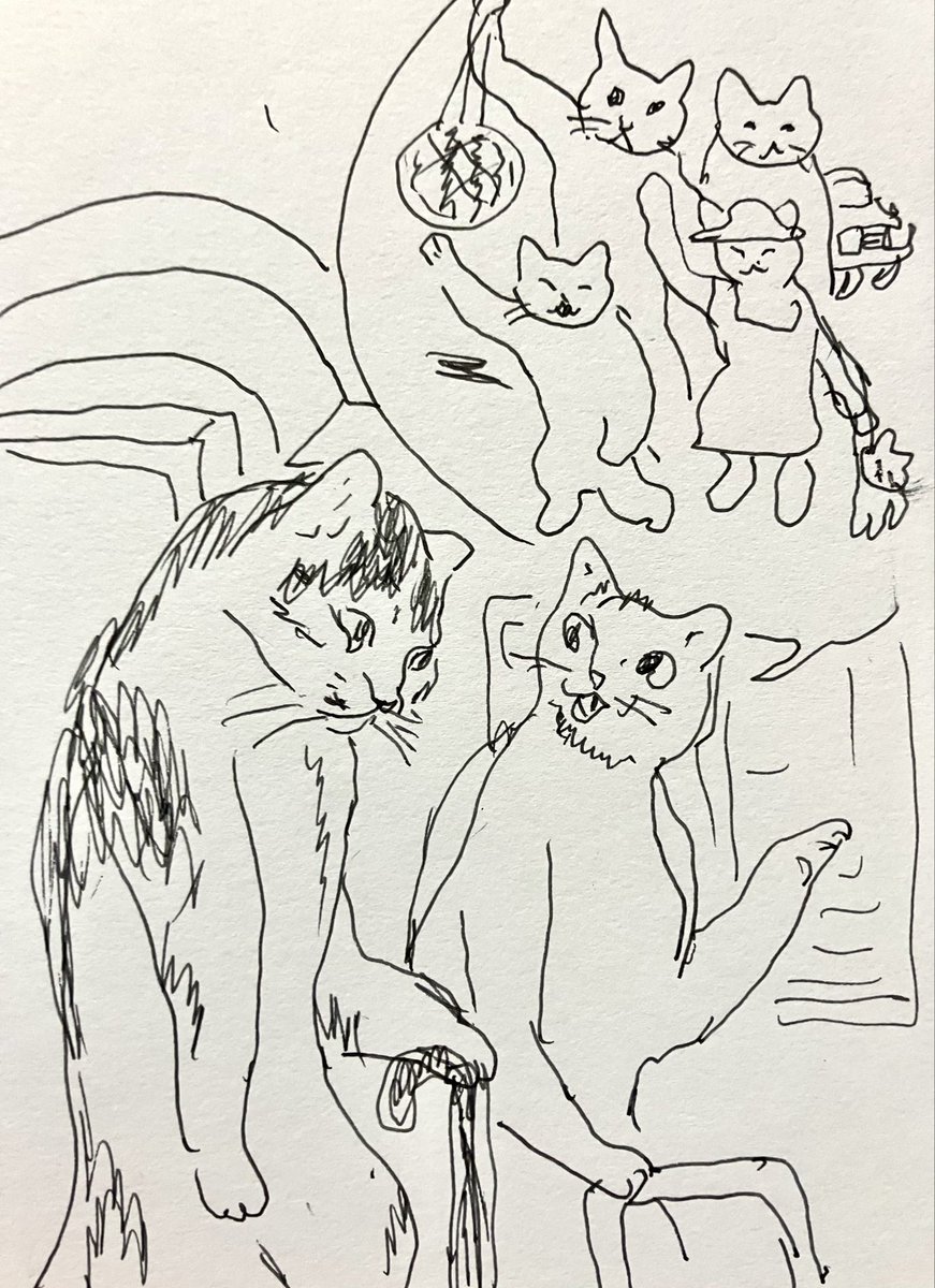kenj72268's tweet photo. 酒飲んでラクガキ。順番に、デート、家族、老化、子供と孫　＃猫ちゃん　＃イラスト https://t.co/92ixiRVN77