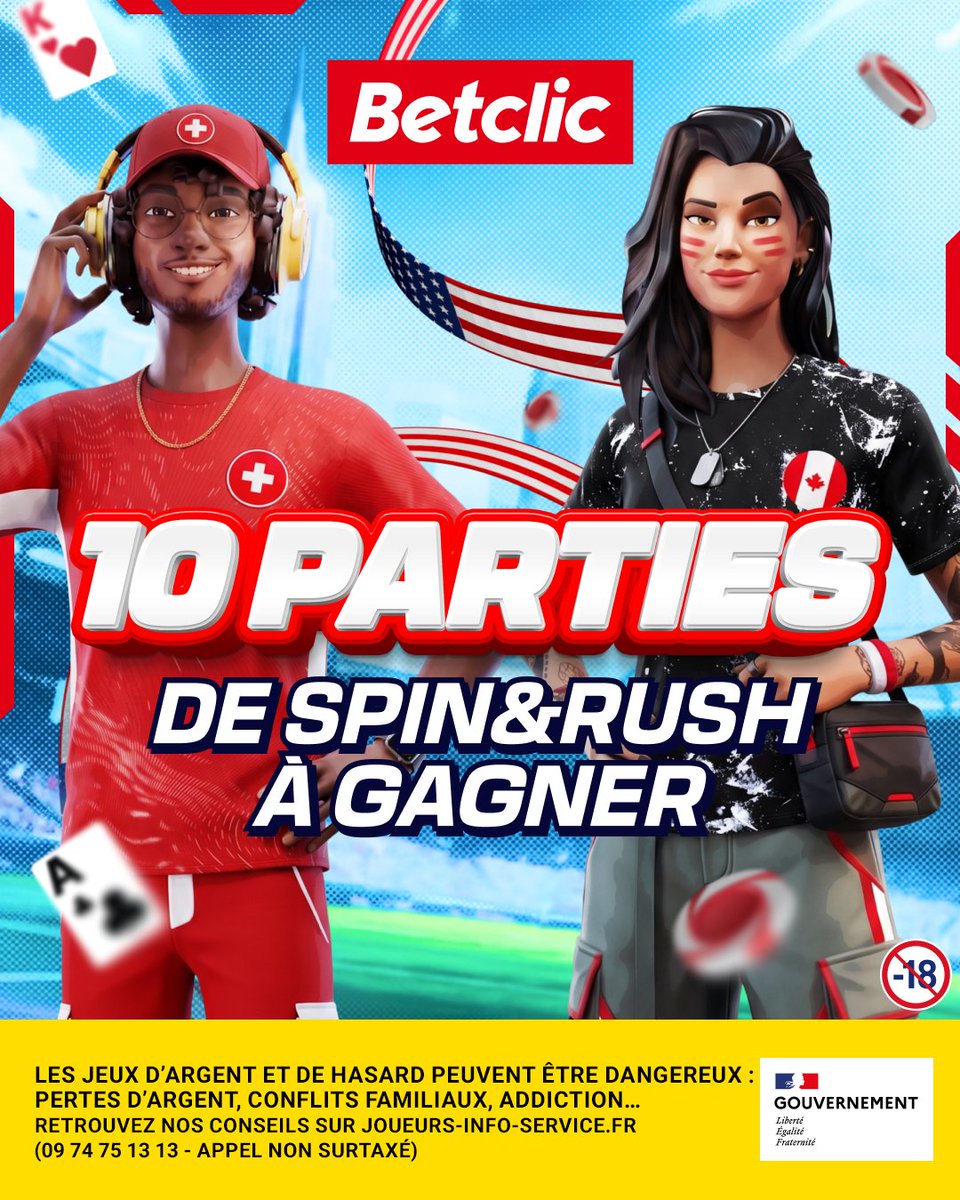 Betclic's tweet photo. ♠️ QUI VEUT SON SPIN AVANT SUISSE - CANADA ? 🇨🇭🇨🇦

10 parties de Spin&amp;Rush à gagner au hasard parmi les réponses 🔥

🍀 RT + ton prono + ton pseudo Betclic pour participer ! https://t.co/fFgfsNx4Kk