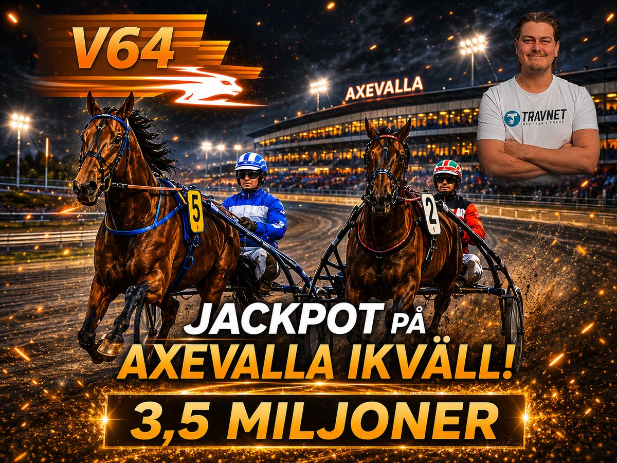 antongehlintrav's tweet photo. 💰 JACKPOT på V64 ikväll! 💰  

Nu är det dags att hämta hem deg – och vi går för full pott! 🚀  Mitt drag för kvällen är 10 Kingston D.K. i V64-6.  

Häng med på andelarna och så kör vi mot sex rätt tillsammans! 💸🍀  

https://t.co/aRL4sk61ke https://t.co/cPYW4me04G