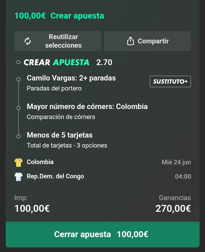 MateozPicks's tweet photo. 𝗛𝗢𝗬 𝗘𝗡 𝗘𝗟 𝗠𝗨𝗡𝗗𝗜𝗔𝗟 𝗘𝗦𝗧𝗢 𝗘𝗦 𝗔𝗦𝗘𝗚𝗨𝗥𝗔𝗗𝗢🟩

Paradas + córners + tarjetas

Camilo Vargas 2+ paradas
Mayor número de córners: Colombia
Menos de 5 tarjetas

Y abajo cuota 101⬇️ https://t.co/En0vI3kpIf