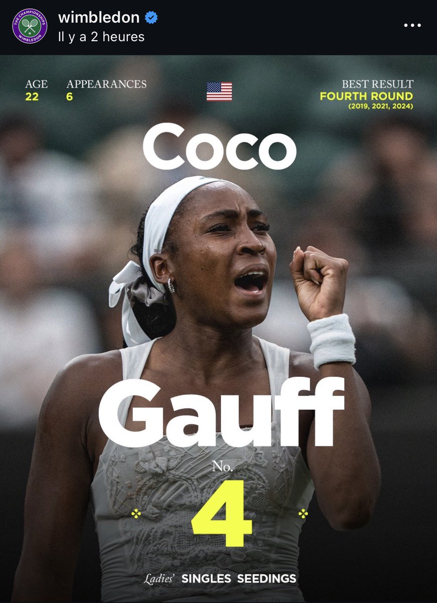 Not Wimbledon announcing Coco as the #4 seed