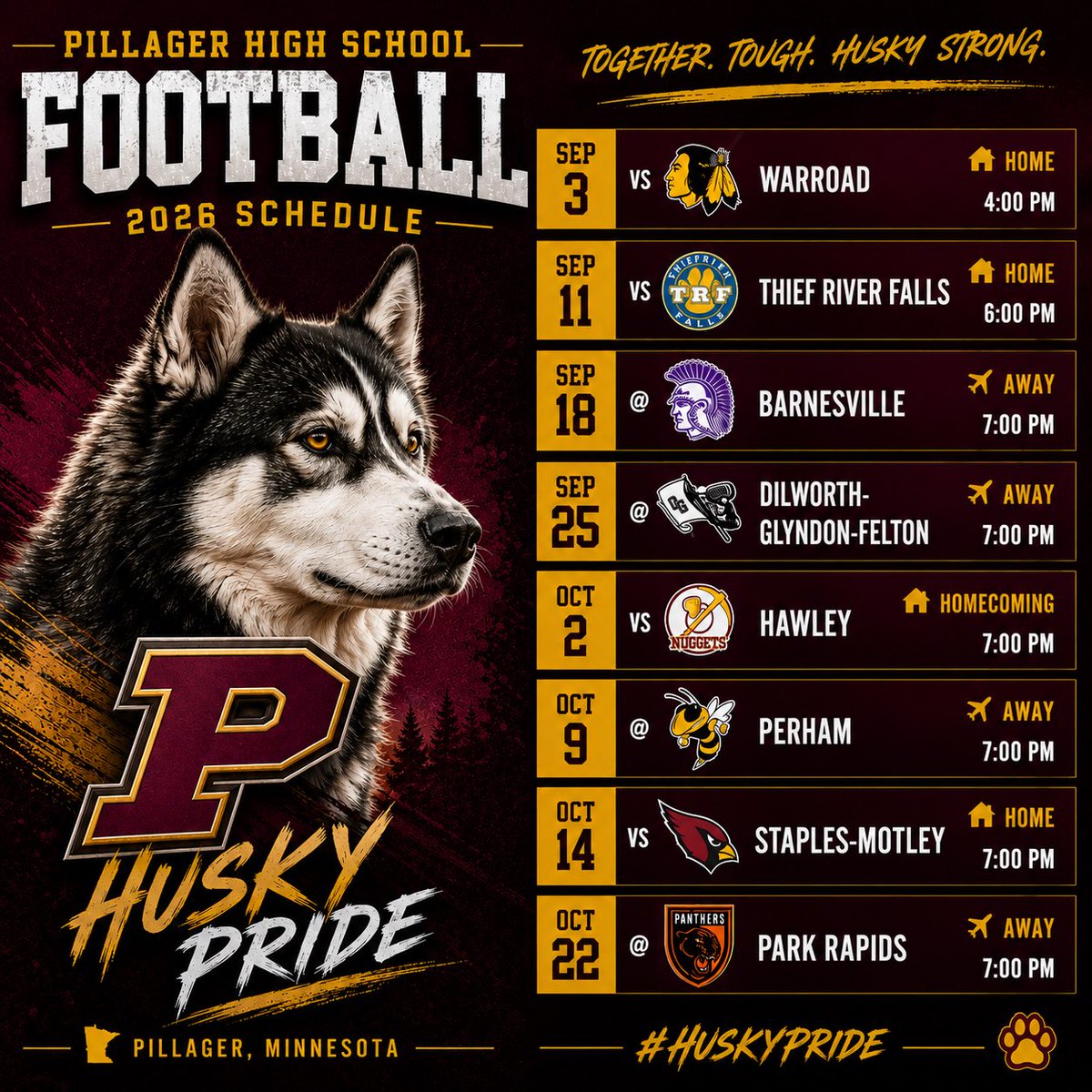 Pillager_FB's tweet photo. 2026 Pillager football schedule #pullthesled https://t.co/6mRIIJmA2C