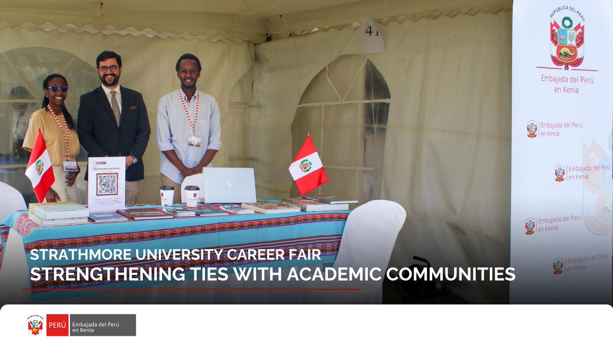 PeruinKenya's tweet photo. #AcademicExchange | 🎓🇵🇪 The Embassy of Peru in Kenya, as part of its activities commemorating 50 yts of diplomatic relations between Peru and Kenya, participated in the @StrathU's 20th Annual Career Fair, on 19 June 2026. https://t.co/SDcF0meMPI