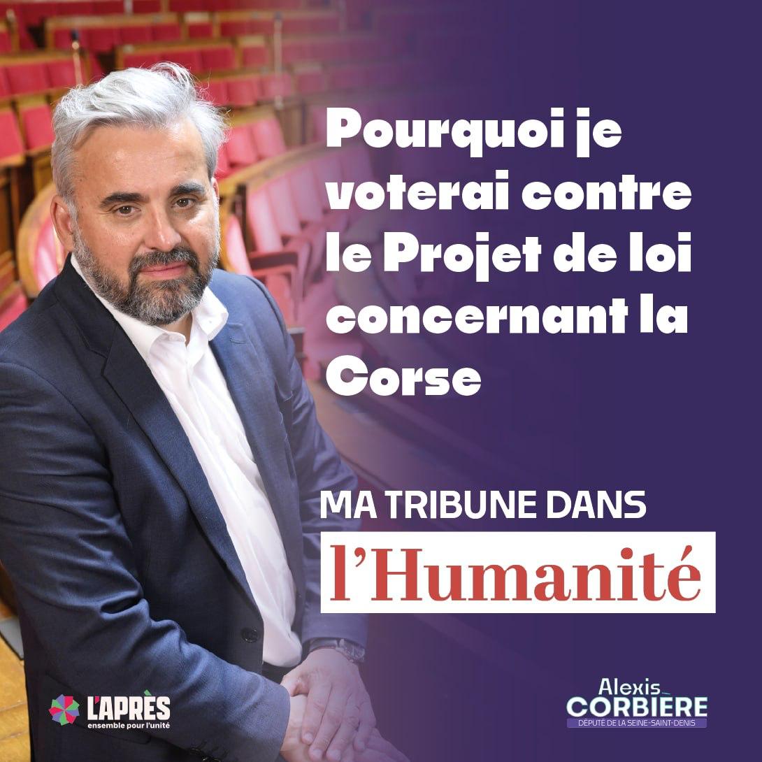 alexiscorbiere's tweet photo. Pourquoi je voterai contre le projet de loi concernant la Corse.

Retrouvez ma tribune dans l'@humanite_fr https://t.co/IiWEiXzcJl