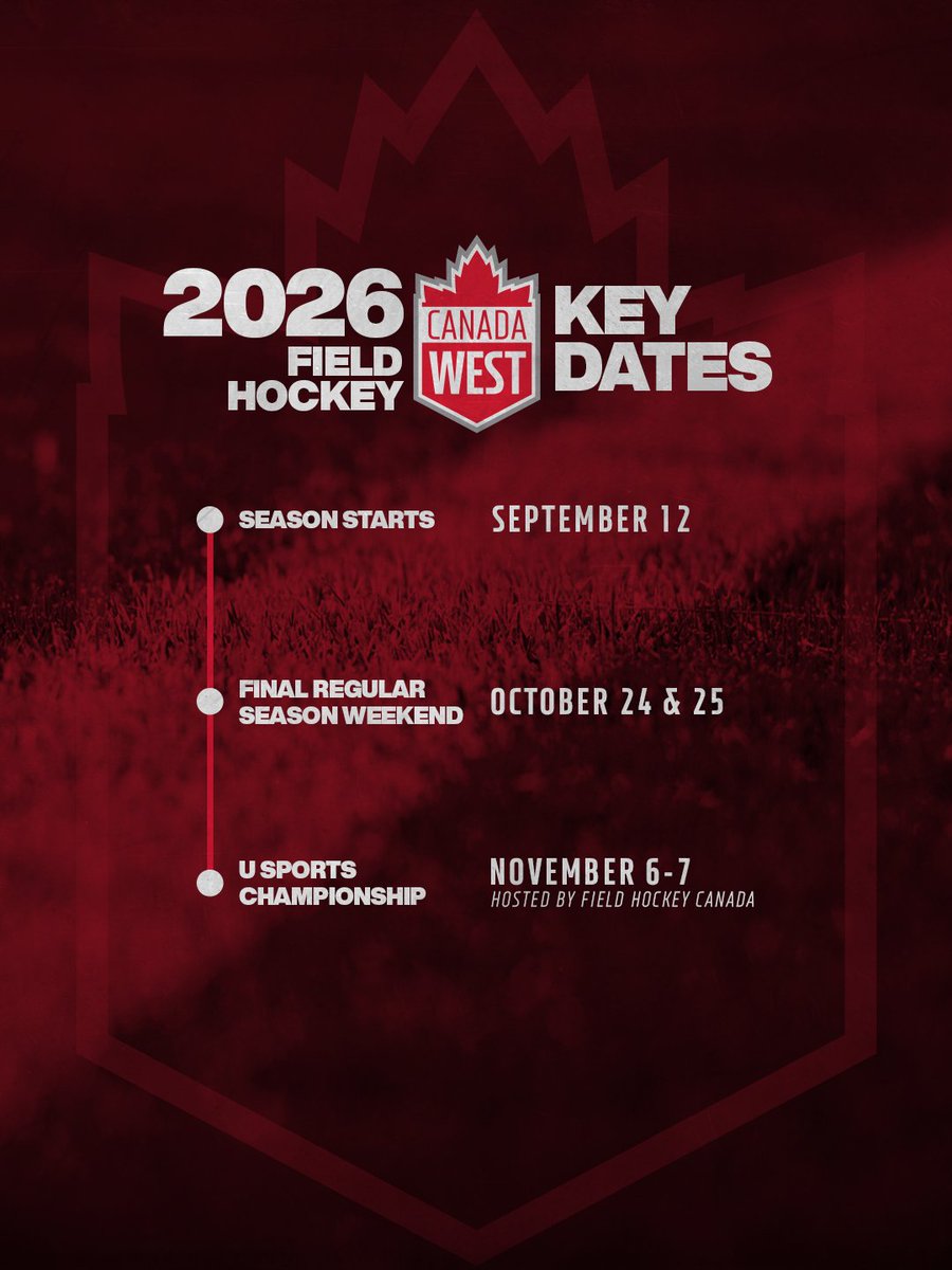 CanadaWest's tweet photo. 𝟮𝟬𝟮𝟲 𝗖𝗪 𝗙𝗶𝗲𝗹𝗱 𝗛𝗼𝗰𝗸𝗲𝘆 𝗦𝗰𝗵𝗲𝗱𝘂𝗹𝗲 𝗥𝗲𝗹𝗲𝗮𝘀𝗲 🏑

CW schedule release week continues with Field Hockey!

Sticks hit the turf beginning Sept. 12 💥

📆 | https://t.co/TfoFEfxjO8 https://t.co/RsDtEDy9Zq