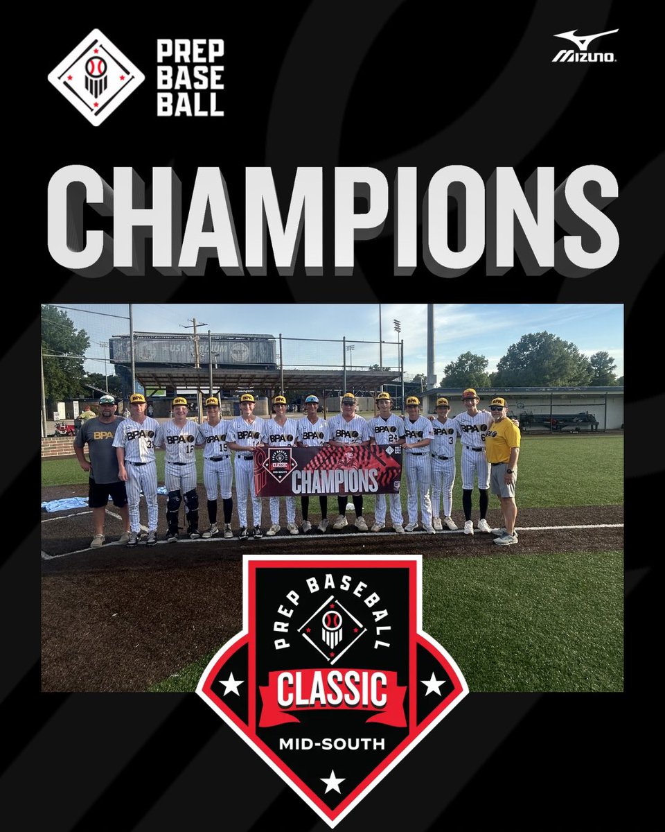 USAStadium's tweet photo. 🏆CHAMPIONS🏆

Congratulations to the 2026 Prep Baseball Mid-South Classic 14U Champions, BPA Mississippi Select!!!  

#PBTMidSouth | #Classic

@GIANTSYALOBUSHA https://t.co/9qww4wBeib