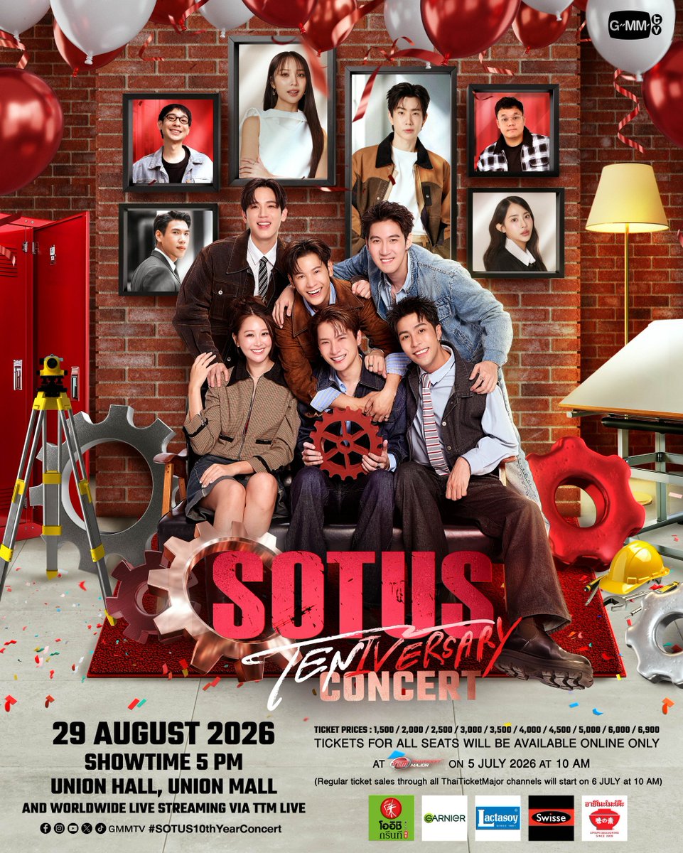 _24News_'s tweet photo. “คริส-สิงโต” นำทีมแก๊งเพื่อนชวนๆ แฟน เตรียมมาว้าก!! ให้กึกก้องอีกครั้ง กับคอนเสิร์ตครบรอบ 10 ปี ของตำนานสุดยิ่งใหญ่ “SOTUS TENIVERSARY CONCERT” ล็อควันกดบัตร 5 กรกฎาคมนี้

#SOTUS10thYearConcert 

แฟนๆ เตรียมรับแรงกระแทกกับการสร้างปรากฏการณ์ครั้งใหม่ของเหล่านักแสดงจากซีรีส์ในตำนานสุด ยิ่งใหญ่ “SOTUS The Series พี่ว้ากตัวร้ายกับนายปีหนึ่ง” จากฝีมือการแสดงของ 2 หนุ่มสุดฮอตเคมีสุดปัง “คริส พีรวัส แสงโพธิรัตน์” และ “สิงโต ปราชญา เรืองโรจน์” จาก “GMMTV” คอนเทนต์โพรไวเดอร์ชั้นนำ ของเมืองไทย ถ่ายทอดเรื่องราวความรักและมิตรภาพ ที่เกิดจากการรับน้องในมหาวิทยาลัย คณะวิศวกรรมศาสตร์ ภายใต้ระบบ SOTUS ระหว่าง “อาทิตย์” รับบทโดย “คริส” หัวหน้าพี่ว้ากปี 3 และ “ก้องภพ” รับบทโดย “สิงโต” น้องปี 1 ที่แสดงได้เข้าถึงตัวละครอย่างลึกซึ้ง จนทำให้แฟนๆ ทั้งชาวไทยและต่างชาติต่างตกหลุมรักทั้งคู่ กลายเป็นซีรีส์ฟีเวอร์ที่ได้รับความนิยมแบบถล่มทลาย ขึ้นแท่นเป็นผู้บุกเบิกและเปิดโลกซีรีส์วายไทยให้ก้าวไกลสู่ระดับสากล ล่าสุด “คริส-สิงโต” นำทีมเพื่อนๆ ชาวเกียร์อย่าง “กันสมาย ชนกันต์ อาพรสุทธินันท์, ฟลุค ธีรภัทร โลหนันทน์, นิว ฐิติภูมิ เตชะอภัยคุณ, นีร นีร สุวรรณมาศ, ออฟ จุมพล อดุลกิตติพร, แจน พลอยชมพู ศุภทรัพย์, วาวา มริภา ศิริพูล, ไอซ์ อิทธิกร ไกรเจริญ, โอ๊ต ณัฏฐวรันธร คำชู, ปริ๊น นราดล นำบุญจิตต์” ชวนแฟนๆ มาว้ากให้กึกก้องอีกครั้ง กับคอนเสิร์ตครบรอบ 10 ปี ของตำนานสุดยิ่งใหญ่ ในงาน “SOTUS TENIVERSARY CONCERT” ที่เตรียมจัดเต็มโชว์สุดพิเศษ พร้อมเซอร์ไพรส์และโมเมนต์ให้แฟนๆ ได้ฟินกันแบบเต็มอิ่ม ท่ามกลางแสงสีเสียงตระการตา รับรองว่าหายคิดถึงและคุ้มค่ากับการรอคอยอย่างแน่นอน โดยจะจัดขึ้นใน วันเสาร์ที่ 29 สิงหาคม 2569 เวลา 17.00 น. ณ ยูเนี่ยน ฮอลล์ ชั้น F6 ศูนย์การค้ายูเนี่ยน มอลล์ สำหรับ แฟนคลับทั่วโลกยังสามารถร่วมสนุกได้แบบเรียลไทม์ไปกับการรับชมแบบ Live Streaming ผ่านทาง “TTM LIVE” ที่สามารถรองรับผู้ชมได้ครอบคลุมทั่วโลก งานนี้ไม่ควรพลาดด้วยประการทั้งปวง

สำหรับผู้สนใจสามารถจับจองบัตรงาน “SOTUS TENIVERSARY CONCERT” โดยเปิดจำหน่ายบัตรบนช่องทาง Online ในวันอาทิตย์ที่ 5 กรกฎาคมนี้ เริ่มเวลา 10:00 น. เป็นต้นไป เปิดจำหน่ายทุกที่นั่ง ทางออนไลน์ที่ https://t.co/A1Z8D1nLxh เท่านั้น และ เปิดจำหน่ายบัตรทุกช่องทางตามปกติ ในวัน จันทร์ที่ 6 กรกฎาคม 2569 เริ่มเวลา 10:00 น. เป็นต้นไป ทางไทยทิคเก็ตเมเจอร์ทุกสาขา, https://t.co/A1Z8D1nLxh และ Call center โทร 0-2262-3456 บัตรราคา 6,900 / 6,000 / 5,000 / 4,500 / 4,000 / 3,500 / 3,000 / 2,500 / 2,000 / 1,500 บาท และดูสดผ่าน TTM LIVE บัตรราคา 1.500 / 1,200 บาท (ลิ้งค์และโค้ดรับชม) (กรณีต้องการรับบัตรพลาสติกที่ระลึก ชำระเพิ่ม 30/ใบ) หรือติดตามรายละเอียดเพิ่มเติมได้ที่ https://t.co/A1Z8D1nLxh หรือ https://t.co/4Aeu18Mkna & Instagram & X & TikTok & YouTube & Weibo : GMMTV