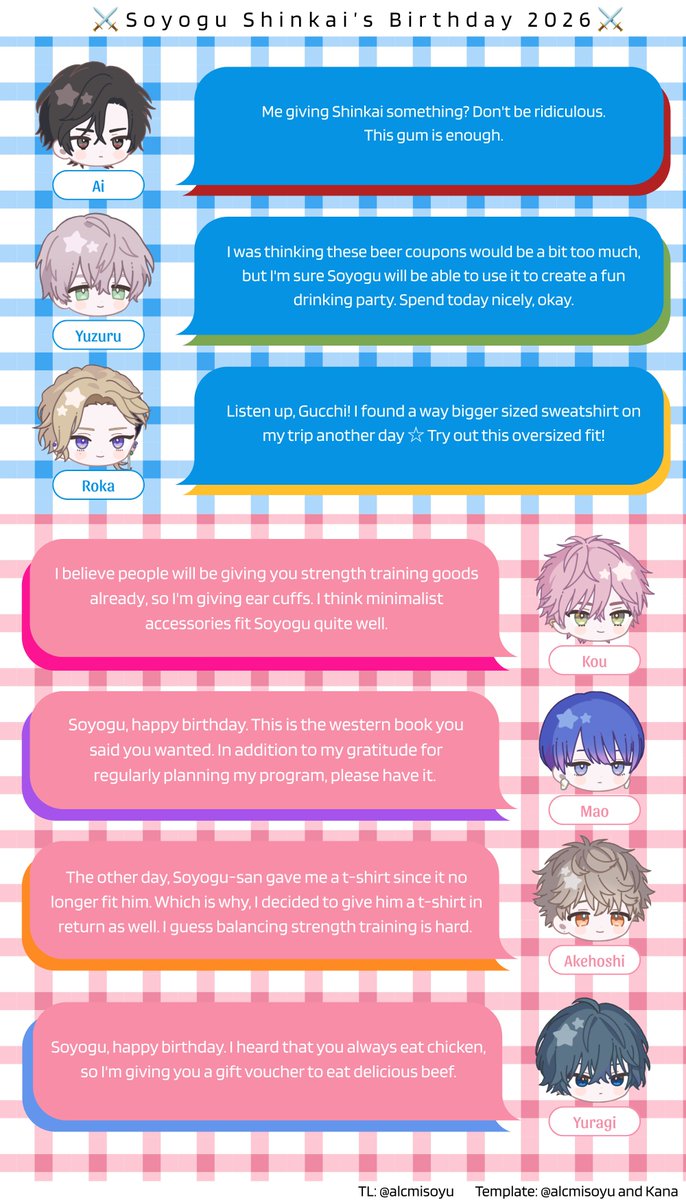alcmisoyu's tweet photo. ⚔️Soyogu Shinkai's 2026 Birthday Lines Translation
#BreakMyCase #BureMai #brmytl https://t.co/I03cQXftMl