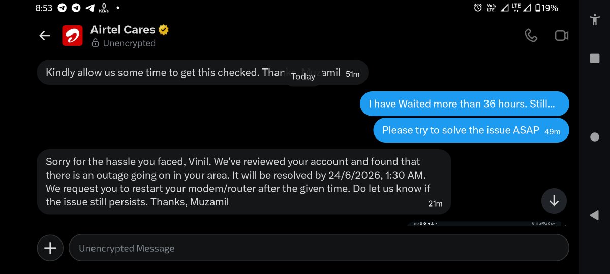 vinildevonline's tweet photo. @Airtel_Presence This is your latest reply. Same only change in date and time. https://t.co/5bdCHAtgo3