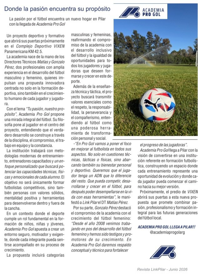 mattiperez's tweet photo. Nota en Revista Link Pilar para #Academia #ProGol https://t.co/Lk8TuN5Bhp