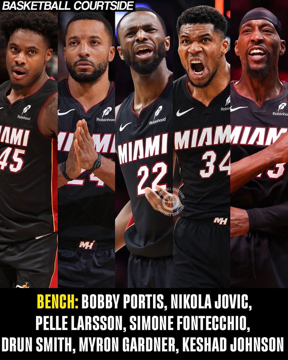 irastill4's tweet photo. MIAMI HEAT WITH GIANNIS 👀

PG: Davion Mitchell
SG: Norman Powell
SF: Andrew Wiggins
PF: Giannis Antetokounmpo
C: Bam Adebayo

Bench: Bobby Portis, Nikola Jovic, Pelle Larsson, Simone Fontecchio, Dru Smith, Myron Gardner, Keshad Johnson

What are your thoughts on this Miami Heat roster? 🤔