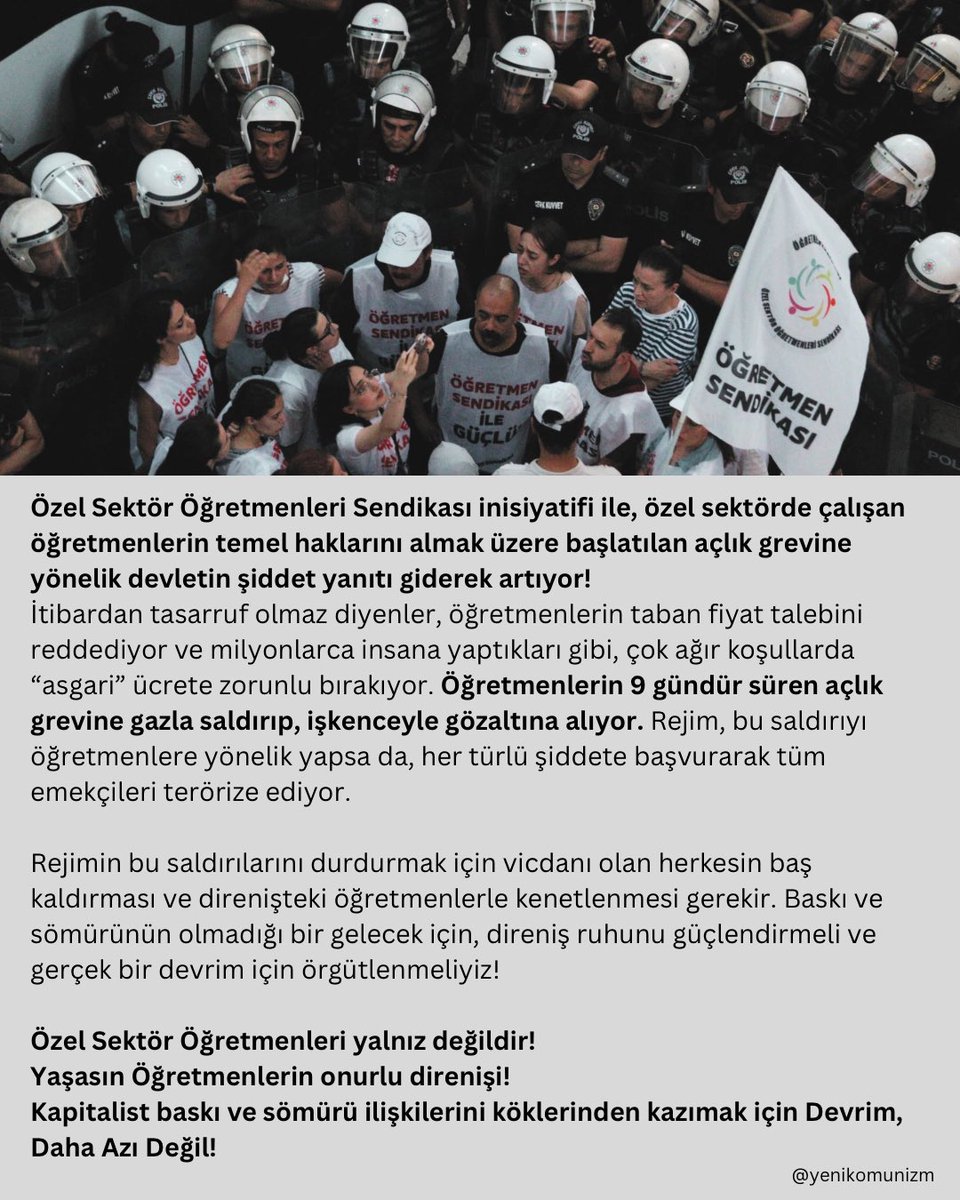 yenikomunizm's tweet photo. Özel Sektör Öğretmenleri yalnız değildir! 
Yaşasın Öğretmenlerin onurlu direnişi! 
Kapitalist baskı ve sömürü ilişkilerini köklerinden kazımak için Devrim, Daha Azı Değil!

#ÖğretmenlerAçlıkGrevinde 
#ÖğretmenlerHakkınıAlacak https://t.co/nwPcGNHiln