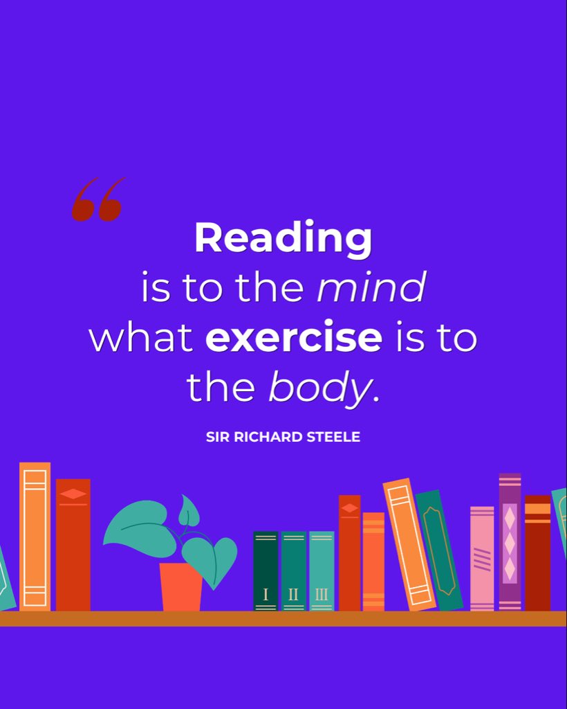 sharonmdraper's tweet photo. Reading strengthens vocabulary, sparks imagination, and stretches the mind in ways that last a lifetime. 
Just like exercise keeps our bodies healthy, reading keeps our minds growing. Take care of your mind! 📚💙 https://t.co/guzG3xoHN2