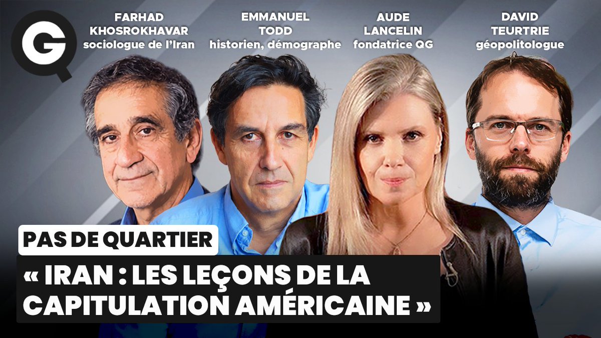 LibreQg's tweet photo. 🔴 EXCLUSIF : "#Iran : les leçons de la capitulation américaine"

Ce jeudi 25 juin à 20h30 en direct sur QG, @alancelin recevra Emmanuel Todd, historien et démographe, Farhad Khosrokhavar, sociologue et David Teurtrie, directeur @BRICSObs

En accès libre pour la 1ère diffusion ! https://t.co/vUvANCnArI
