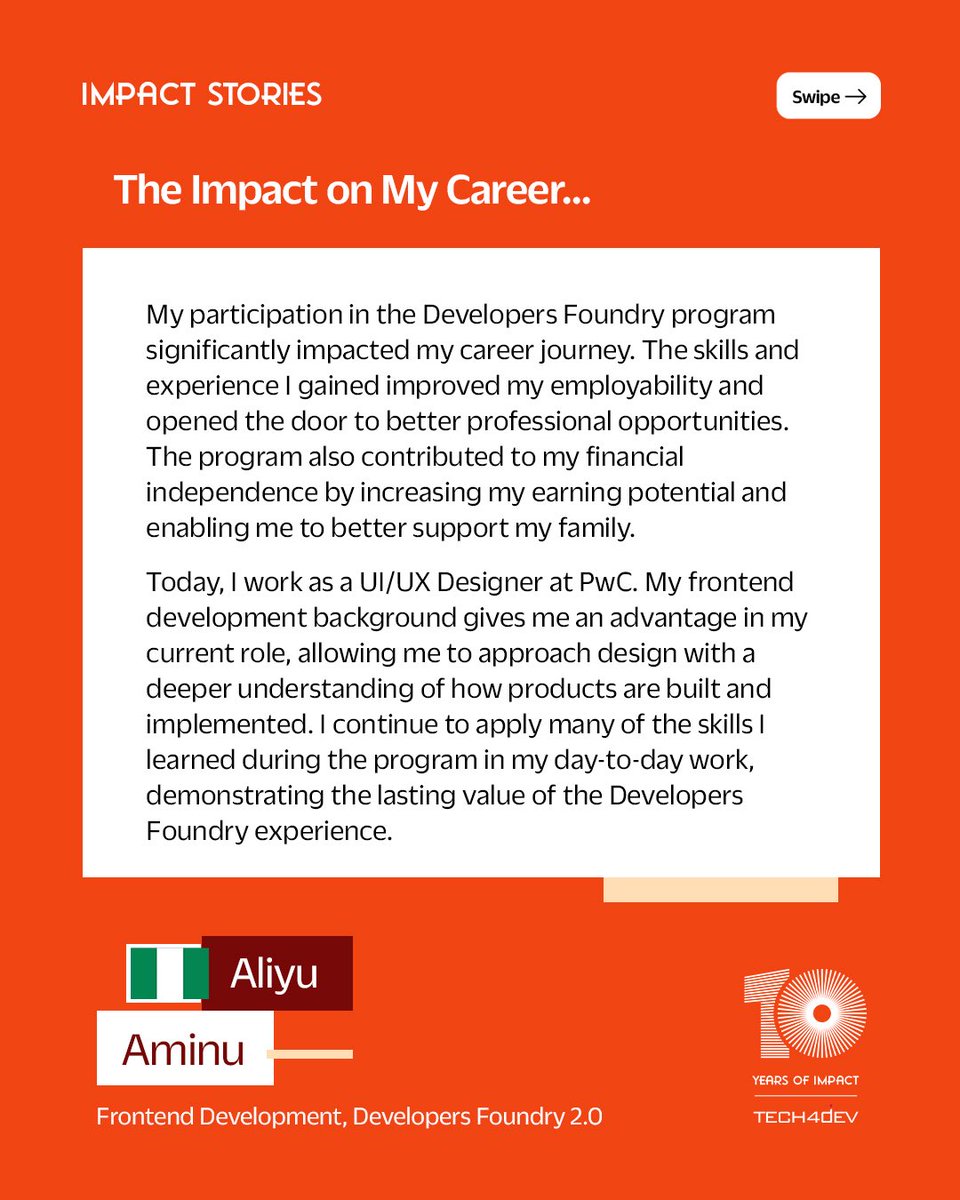 Tech4DevHQ's tweet photo. Discover how the Developers Foundry Program became a turning point in his career journey.
#Tech4Dev #DevelopersFoundry #DF2 #CareerGrowth #TechTalent #ImpactStories https://t.co/qxCuQL99qZ