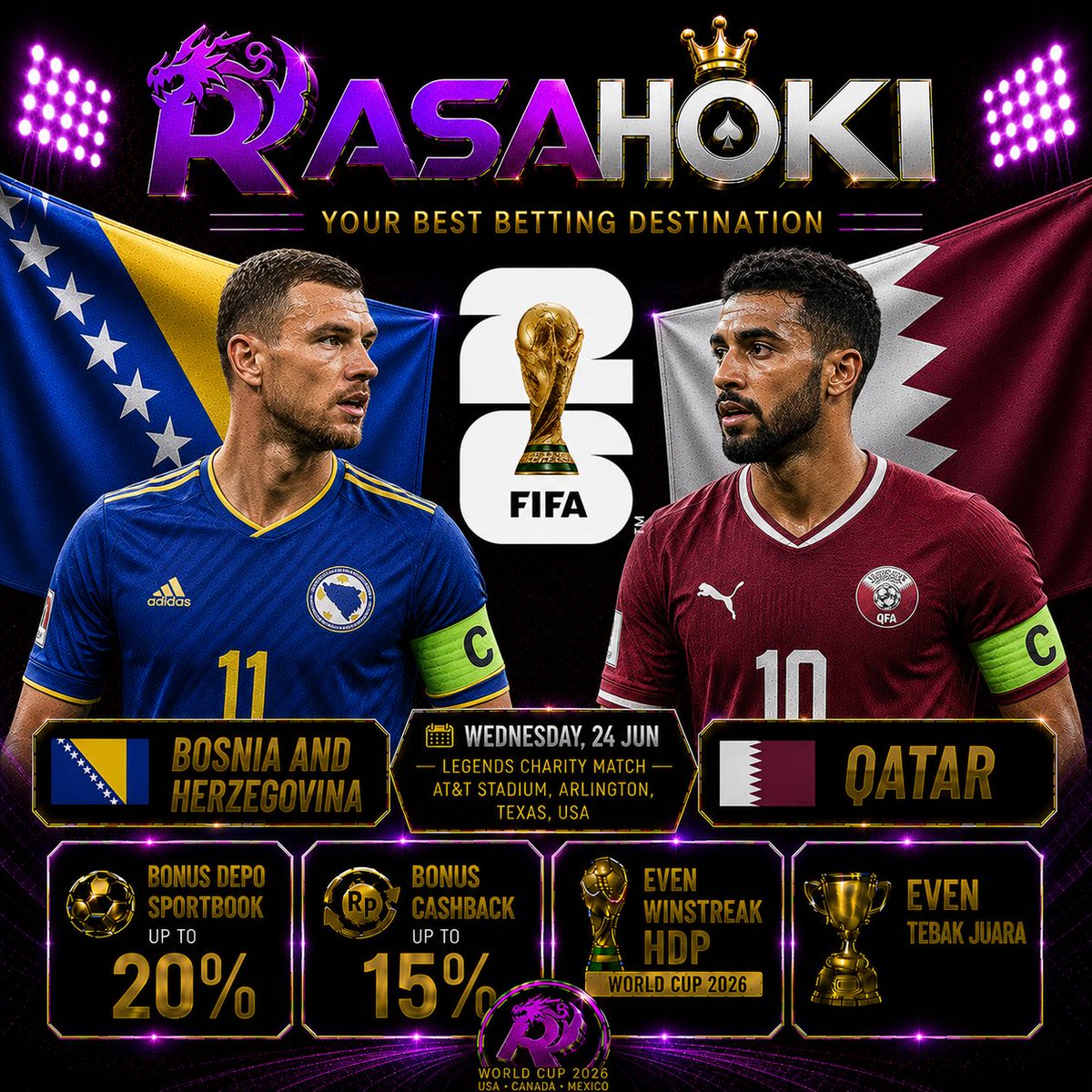 RasaHoki's tweet photo. ✅ Rasahoki Partner Piala Dunia Terbaik
📌 https://t.co/6dhcKEGs0Y

⭕️ Bosnia &amp; herzegovina VS Qatar
📌 Rabu, 24 Juni 2026

#bosnia #qatar #brazil #jerman #spanyol #portugal #brazil #inggris #belanda https://t.co/fRewJfBLEU