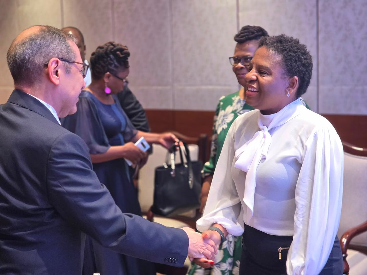 PresidencyZA's tweet photo. #SAInIndia 🇿🇦����🇳 | Minister in The Presidency, Ms @Khu_Ntshavheni, met with Ambassador Alaaeldin Youssef, Secretary-General of Egypt’s National Security Council, on the sidelines of the BRICS National Security Advisers meeting.

The bilateral engagement focused on strengthening cooperation in security, counterterrorism, economic development and people-to-people relations, reaffirming the importance of strong partnerships in advancing regional stability, shared prosperity and mutual trust.

#BRICSNSA2026 #GovZAUpdates
