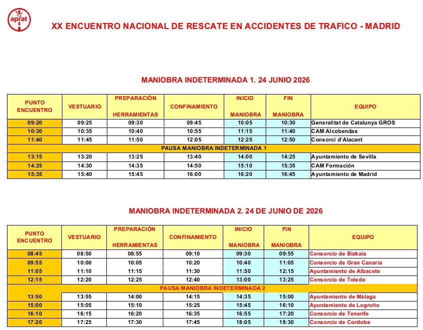 APRATSPAIN1's tweet photo. 🚒 #ENRATT26 ya está en marcha.
Mañana arrancan las competiciones de Rescate y Trauma.
📋 Horarios actualizados en las imágenes.
🎥 Directo:
🚒 https://t.co/caiKY1FPc0
🚑 https://t.co/dFPfGNgCIW
#APRAT #Bomberos #Rescate #Trauma https://t.co/7WBmFkwQaj