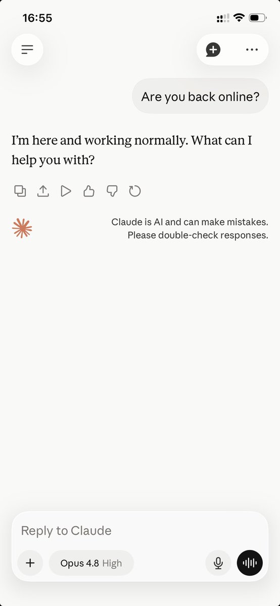 SIM3ONBUILDS's tweet photo. Claude is back online https://t.co/67S42Mjtl8