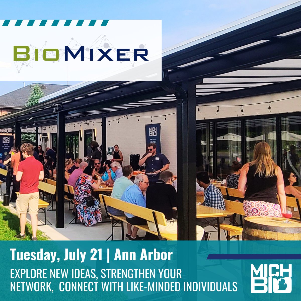 michbio's tweet photo. The best opportunities often start with a conversation. Step away from the office and join Michigan’s life sciences community for networking at BioMixer Ann Arbor. 

July 21, 2026, 5–7 PM | Mothfire Brewing Company
Register now: https://t.co/vOTVrxVUge

#BioMixer #MichBio https://t.co/Ho2Gs1G871