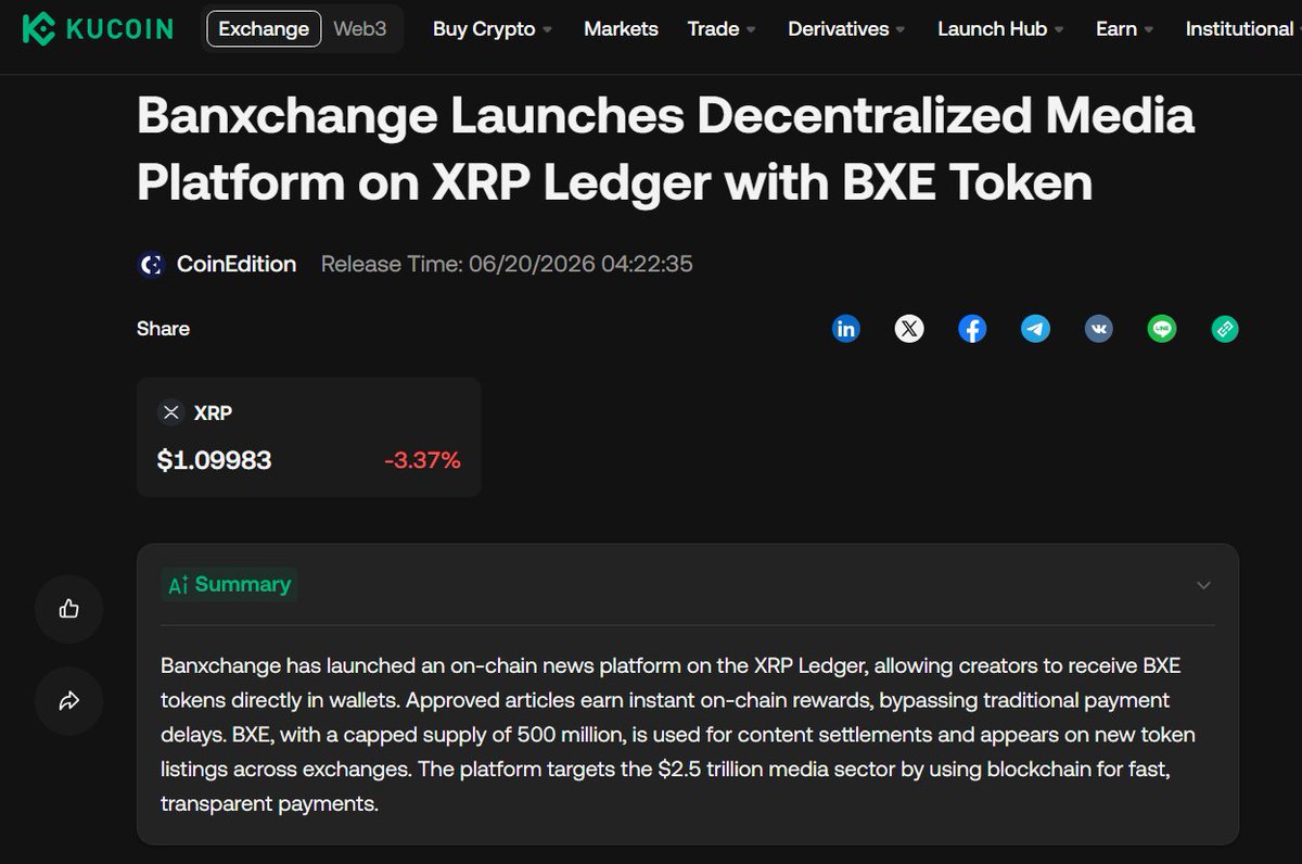 banxnetwork's tweet photo. Banx Network is proud to be recognized by KuCoin as we continue expanding one of the largest decentralized media networks built on the #XRP Ledger. 

Our mission remains focused on bringing innovation, transparency, and blockchain-powered infrastructure to the global media industry.

full article: https://t.co/BC2Rc2lVp6