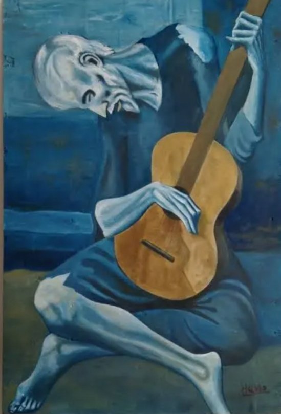 KRical11207's tweet photo. "Bedbahtlık, doğası gereği dilsizdir. Bedbaht olanlar ona kendisini ifade edecek sözler verilsin diye yakarır durur."

-Simone Weil-

-Tablo: Pablo Picasso, The Old Guitarist, 1903.- https://t.co/P1S50BBbsF