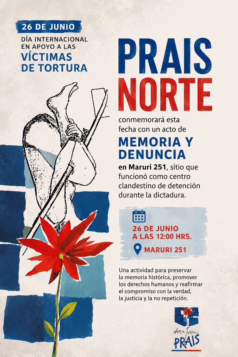 FactosCL's tweet photo. PRAIS Norte conmemorará el Día Internacional en Apoyo a las Víctimas de la Tortura en Maruri 251 https://t.co/xO3HFNBNSA https://t.co/TVrhDdzrSL