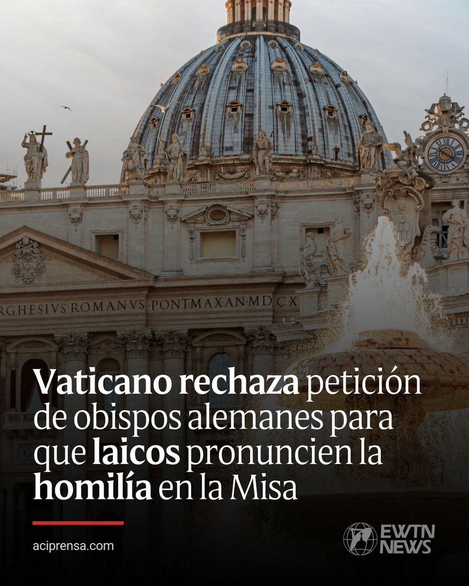aciprensa's tweet photo. El Vaticano rechazó la petición de la Conferencia Episcopal Alemana para conceder, en circunstancias excepcionales, la posibilidad de que un fiel laico pronuncie la homilía durante la celebración de la Eucaristía.

Así lo comunicó el Dicasterio para el Culto Divino y la Disciplina de los Sacramentos en una carta fechada el 17 de junio de 2026 y dirigida al presidente del episcopado alemán, Mons. Heiner Wilmer, que la oficina de prensa del Vaticano hizo pública este martes 23 de junio.

En el texto, el organismo vaticano señala que “no es posible conceder el indulto solicitado el 30 de marzo de 2026” para permitir que un laico debidamente designado predique en lugar de la homilía.

Aunque el dicasterio encargado de la mayoría de los asuntos relacionados con la liturgia de la Iglesia católica y el ritual de los sacramentos expresa su aprecio por las motivaciones pastorales de la solicitud, subraya que la normativa vigente no admite excepciones en este punto.

En ese sentido, afirma que “la reserva de la homilía a un sacerdote o a un diácono no es una norma meramente disciplinaria, sino que deriva de la propia naturaleza de la liturgia”.

El comunicado recuerda que “la homilía constituye una parte integrante de la Liturgia de la Palabra”, está “intrínsecamente vinculada a la proclamación del Evangelio” y “representa un ejercicio del munus docendi confiado a los ministros ordenados a través del sacramento del Orden Sagrado”.

Asimismo, el dicasterio destaca que “la proclamación de la Palabra dentro de la celebración litúrgica es inseparable de la misión recibida sacramentalmente y de la unidad que vincula la Palabra y el Sacramento en la celebración eucarística”.

En la carta también se subraya la necesidad de fortalecer la formación del clero, señalando “la importancia de promover la formación permanente de los ministros ordenados, para que la homilía pueda expresar plenamente su eficacia pastoral y espiritual”.

Finalmente, el dicasterio recuerda que la disciplina actual de la Iglesia ya contempla otras posibilidades de predicación para los fieles laicos, precisando que “existen numerosas formas de proclamación de la Palabra y de predicación que pueden ser confiadas a los fieles laicos fuera de la homilía y fuera de la celebración de la Eucaristía”, siempre de acuerdo con el derecho canónico y con la naturaleza propia de estas formas de anuncio del Evangelio.