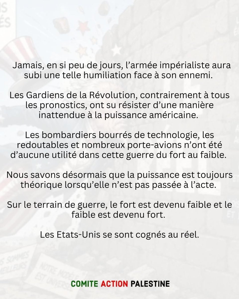 ComiteAction's tweet photo. 1/3 Les Américains se sont cognés au réel 
#Gaza #Bordeaux #IRAN
#Liban #Palestine ⤵️ https://t.co/roKPJVZ0nU
