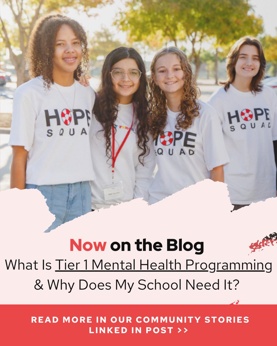 HopeSquads's tweet photo. If your district already has counselors, psychologists, and student support staff…do you still need Tier 1 mental health programming?  

Our newest blog explores how Tier 1 supports differ from intervention—and why prevention, connection, and belonging are essential for every child. 

Read more: https://t.co/DCcNP0UfY4

#HopeSquad #PeerSupport #MentalHealthAwareness #SuicidePrevention #ShareTheHope #TogetherWeThrive