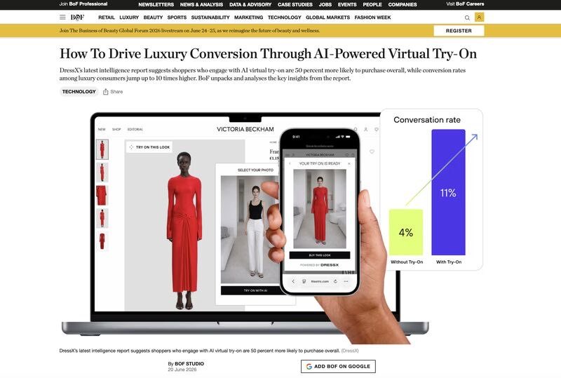 24ttl's tweet photo. AI virtual try-on is quietly becoming a retention engine for fashion.

In DressX's new report, shoppers who used try-on added to cart 3x more often and showed 7x higher retention. They don't just shop, they play, and the play pulls them back. Rewrites CAC and LTV. #ecommerce #AI https://t.co/nKyNHGAYSJ